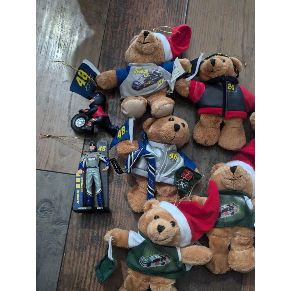 Vintage NASCAR Racing Bear Ornaments - Jimmie Johnson, Jeff Gordon, Dale Jr.